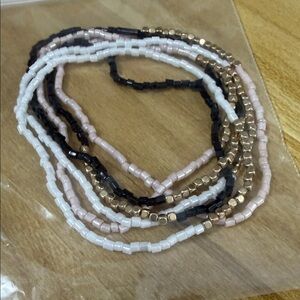 Beaded Bracelet Set - Black, White, Gold, and Pink
